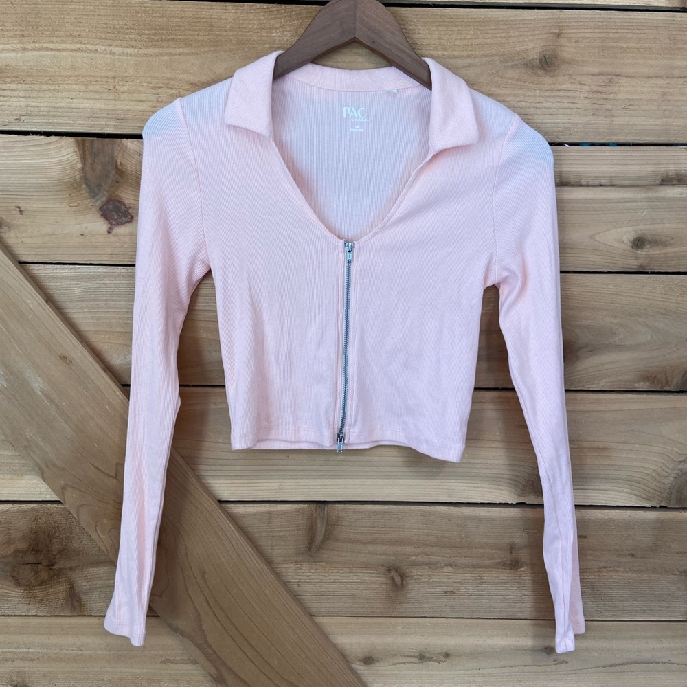 PACcares by PacSun Light Pink Long Sleeves Crop Top with Zipper Front